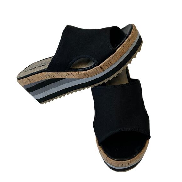 Skechers Platform Sandals Women's Memory Foam Black Wedge Cork Cloth Size 7 - Picture 8 of 8